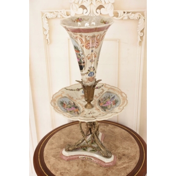 Piętrowa Porcelanowa Patera 3 w 1 - Porcelana + Brąz - Owocnik + Wazon