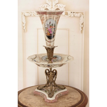 Piętrowa Porcelanowa Patera 3 w 1 - Porcelana + Brąz - Owocnik + Wazon