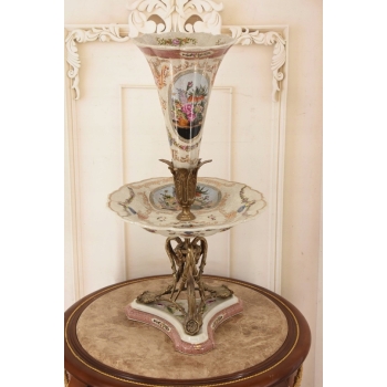 Piętrowa Porcelanowa Patera 3 w 1 - Porcelana + Brąz - Owocnik + Wazon