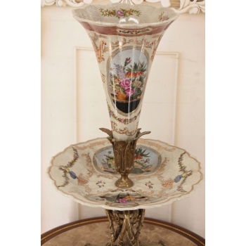 Piętrowa Porcelanowa Patera 3 w 1 - Porcelana + Brąz - Owocnik + Wazon