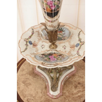 Piętrowa Porcelanowa Patera 3 w 1 - Porcelana + Brąz - Owocnik + Wazon