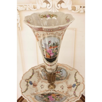 Piętrowa Porcelanowa Patera 3 w 1 - Porcelana + Brąz - Owocnik + Wazon