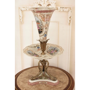 Piętrowa Porcelanowa Patera 3 w 1 - Porcelana + Brąz - Owocnik + Wazon