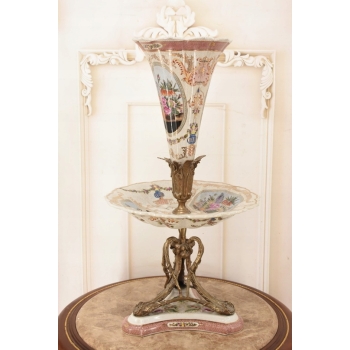 Piętrowa Porcelanowa Patera 3 w 1 - Porcelana + Brąz - Owocnik + Wazon