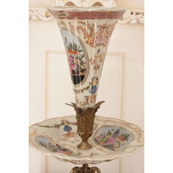 Piętrowa Porcelanowa Patera 3 w 1 - Porcelana + Brąz - Owocnik + Wazon