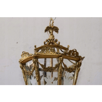Lampa z Brązu - Wisząca Latarnia Styl Empire - Brąz + Szkło - ! 70CM
