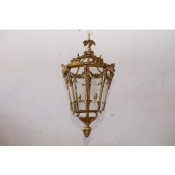 Lampa z Brązu - Wisząca Latarnia Styl Empire - Brąz + Szkło - ! 70CM