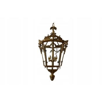Lampa z Brązu - Wisząca Latarnia Styl Empire - Brąz + Szkło - ! 70CM