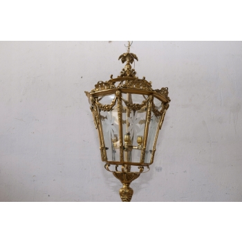 Lampa z Brązu - Wisząca Latarnia Styl Empire - Brąz + Szkło - ! 70CM