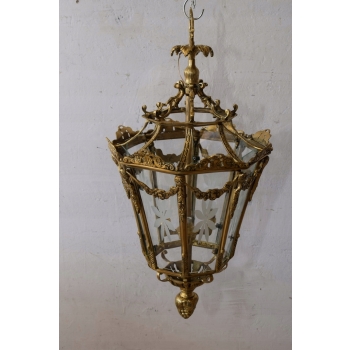 Lampa z Brązu - Wisząca Latarnia Styl Empire - Brąz + Szkło - ! 70CM
