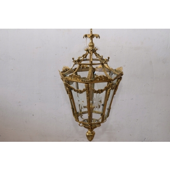 Lampa z Brązu - Wisząca Latarnia Styl Empire - Brąz + Szkło - ! 70CM