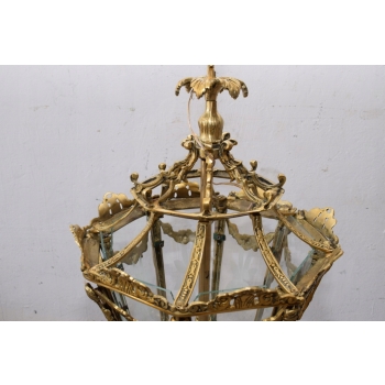 Lampa z Brązu - Wisząca Latarnia Styl Empire - Brąz + Szkło - ! 70CM