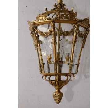 Lampa z Brązu - Wisząca Latarnia Styl Empire - Brąz + Szkło - ! 70CM