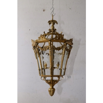 Lampa z Brązu - Wisząca Latarnia Styl Empire - Brąz + Szkło - ! 70CM