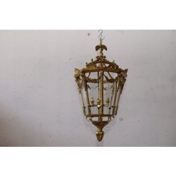 Lampa z Brązu - Wisząca Latarnia Styl Empire - Brąz + Szkło - ! 70CM