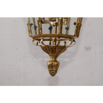 Lampa z Brązu - Wisząca Latarnia Styl Empire - Brąz + Szkło - ! 70CM