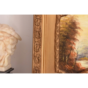 Złote Lustro - 207 x 94 cm + Obraz Pejzaż Wiejski - Bogata Rama