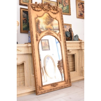 Złote Lustro - 207 x 94 cm + Obraz Pejzaż Wiejski - Bogata Rama