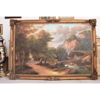 Wielki Obraz Olejny - Las i Rzeka - Duża Złota Rama 233x160cm