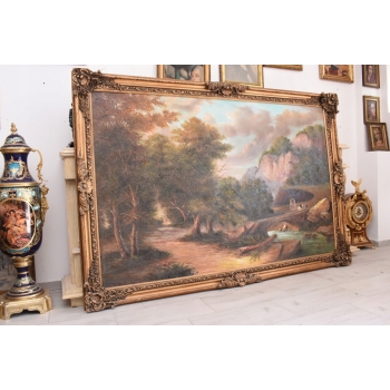 Wielki Obraz Olejny - Las i Rzeka - Duża Złota Rama 233x160cm