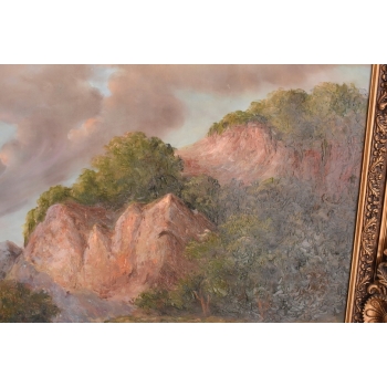 Wielki Obraz Olejny - Las i Rzeka - Duża Złota Rama 233x160cm