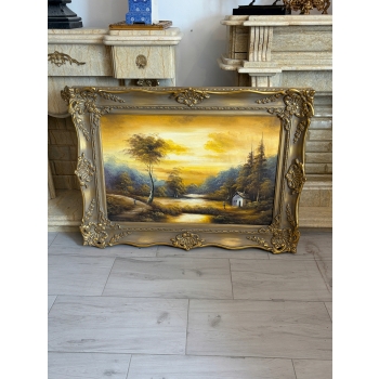 Leśny Pejzaż Dom Jezioro - Przepiękny Obraz Dekoracja 115x85cm
