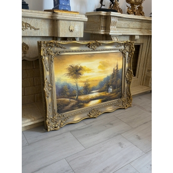 Leśny Pejzaż Dom Jezioro - Przepiękny Obraz Dekoracja 115x85cm