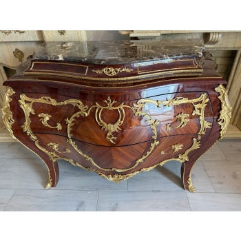 Drewniana Komoda Empire Brzuchata - Okuta Brązem Blat Marmur - Szafa