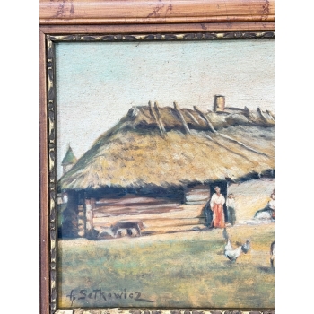 A. Setkowicz - Wiejska Chata - Pejzaż Polskiej Wsi - Obraz Olejny