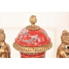 Porcelanowy Czerwony Wazon - Puchar Amfora Porcelana i Brąz - Kwiat Ozdoba