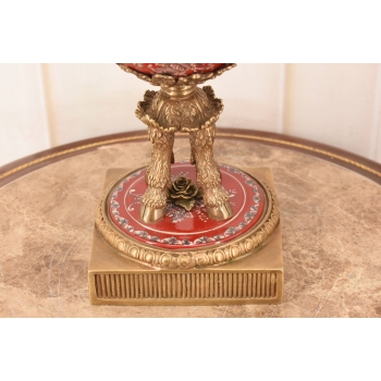 Porcelanowy Czerwony Wazon - Puchar Amfora Porcelana i Brąz - Kwiat Ozdoba