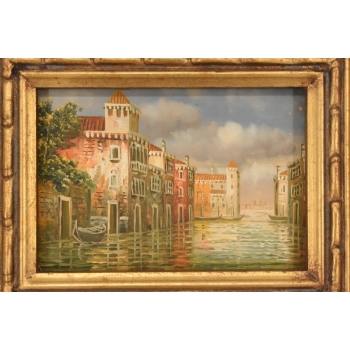 Wenecja Włoski Pejzaż - Gondola w Wenecji Italy - Obraz Olejny - Złota Rama
