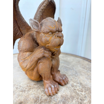 Żeliwna Stara Figura - Przyczajony Gargulec Toskański - Rustykalna Figurka
