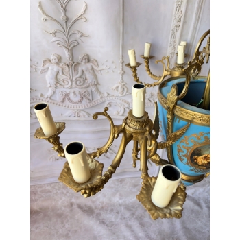 Porcelanowy Żyrandol Pałacowy z Malunkami - Porcelana + Brąz Lampa Sufitowa
