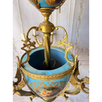 Porcelanowy Żyrandol Pałacowy z Malunkami - Porcelana + Brąz Lampa Sufitowa