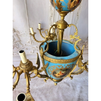 Porcelanowy Żyrandol Pałacowy z Malunkami - Porcelana + Brąz Lampa Sufitowa