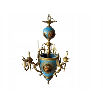 Porcelanowy Żyrandol Pałacowy z Malunkami - Porcelana + Brąz Lampa Sufitowa