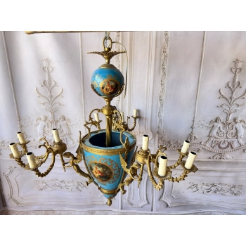 Porcelanowy Żyrandol Pałacowy z Malunkami - Porcelana + Brąz Lampa Sufitowa