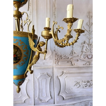 Porcelanowy Żyrandol Pałacowy z Malunkami - Porcelana + Brąz Lampa Sufitowa