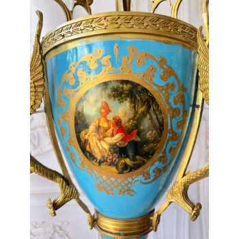 Porcelanowy Żyrandol Pałacowy z Malunkami - Porcelana + Brąz Lampa Sufitowa