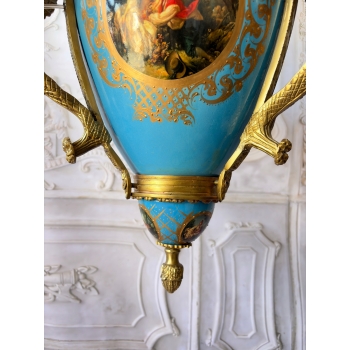 Porcelanowy Żyrandol Pałacowy z Malunkami - Porcelana + Brąz Lampa Sufitowa