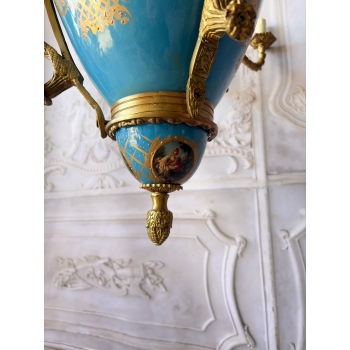 Porcelanowy Żyrandol Pałacowy z Malunkami - Porcelana + Brąz Lampa Sufitowa