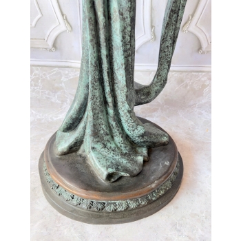 Muza z Kwiatami Figura z Brazu w Stylu Secesja Patyna Dama w Sukni 125cm
