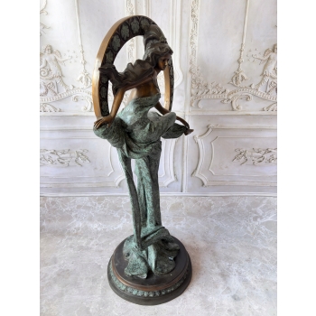Muza z Kwiatami Figura z Brazu w Stylu Secesja Patyna Dama w Sukni 125cm