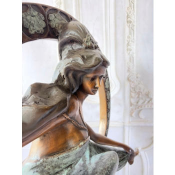 Muza z Kwiatami Figura z Brazu w Stylu Secesja Patyna Dama w Sukni 125cm