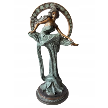 Muza z Kwiatami Figura z Brazu w Stylu Secesja Patyna Dama w Sukni 125cm