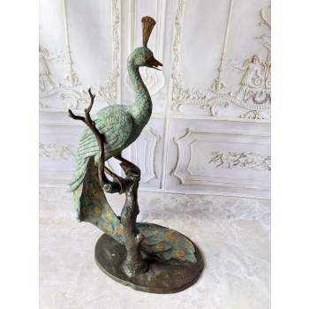 Wielki Kolorowy Paw FONTANNA z Brazu - Figura Dostojnego Pawia 125cm