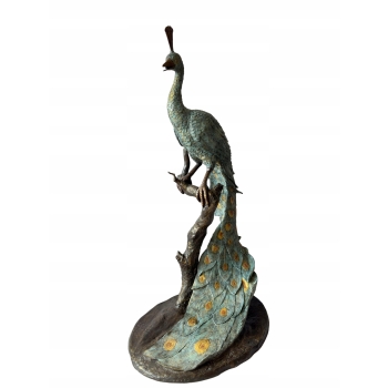 Wielki Kolorowy Paw FONTANNA z Brazu - Figura Dostojnego Pawia 125cm