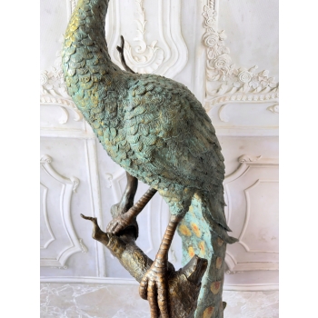 Wielki Kolorowy Paw FONTANNA z Brazu - Figura Dostojnego Pawia 125cm