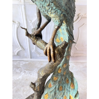 Wielki Kolorowy Paw FONTANNA z Brazu - Figura Dostojnego Pawia 125cm